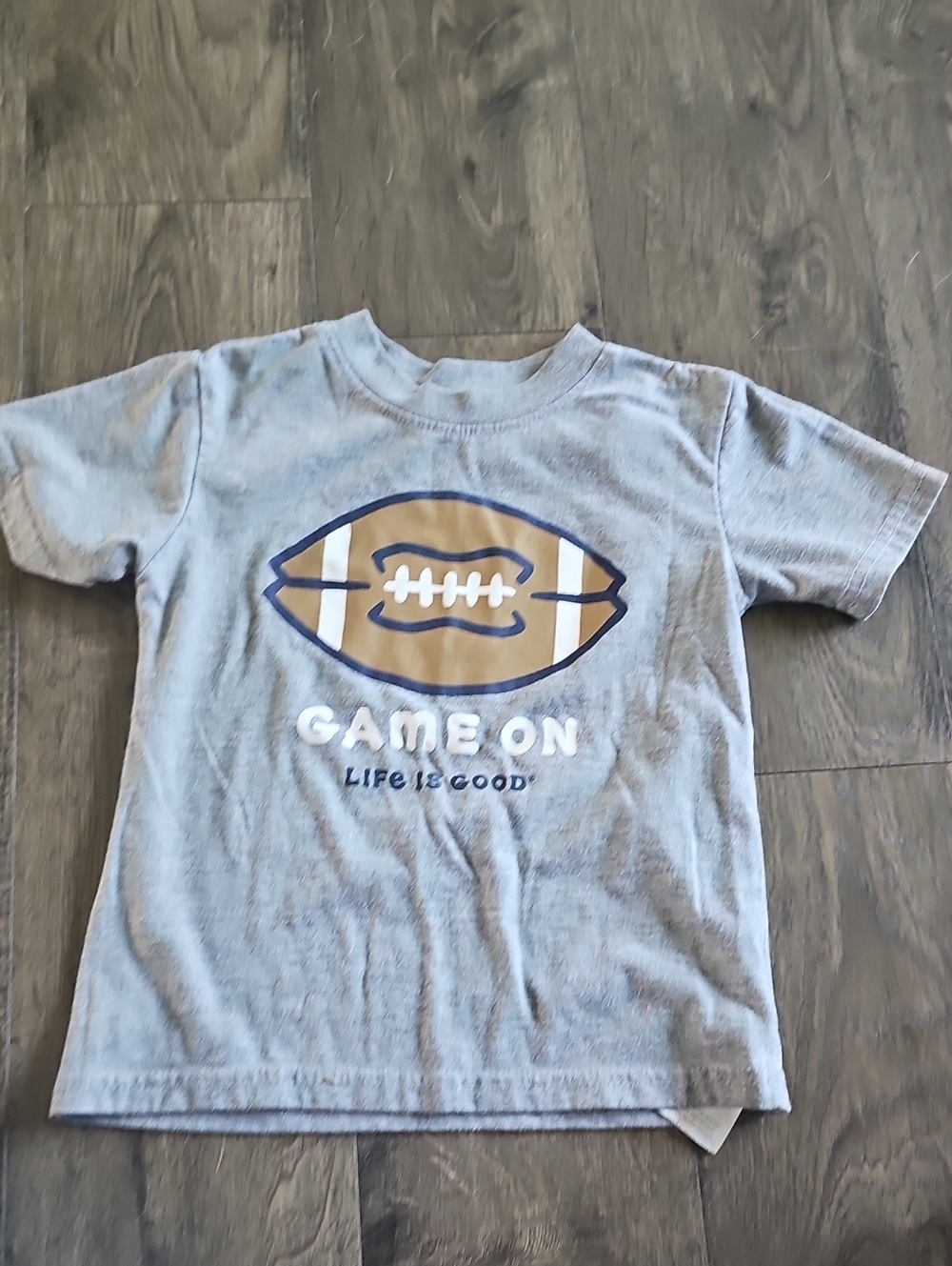 Life Is Good Tee Shirt Football Tan Gray Size 5 Boy Girl Toddler